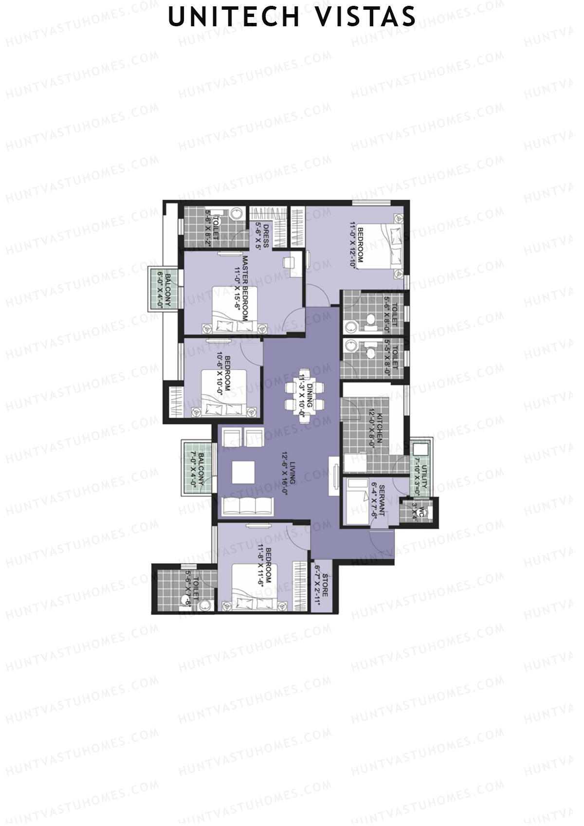 Unitech Vistas Block D2 Unit 2 (Type V1) Floor Plan