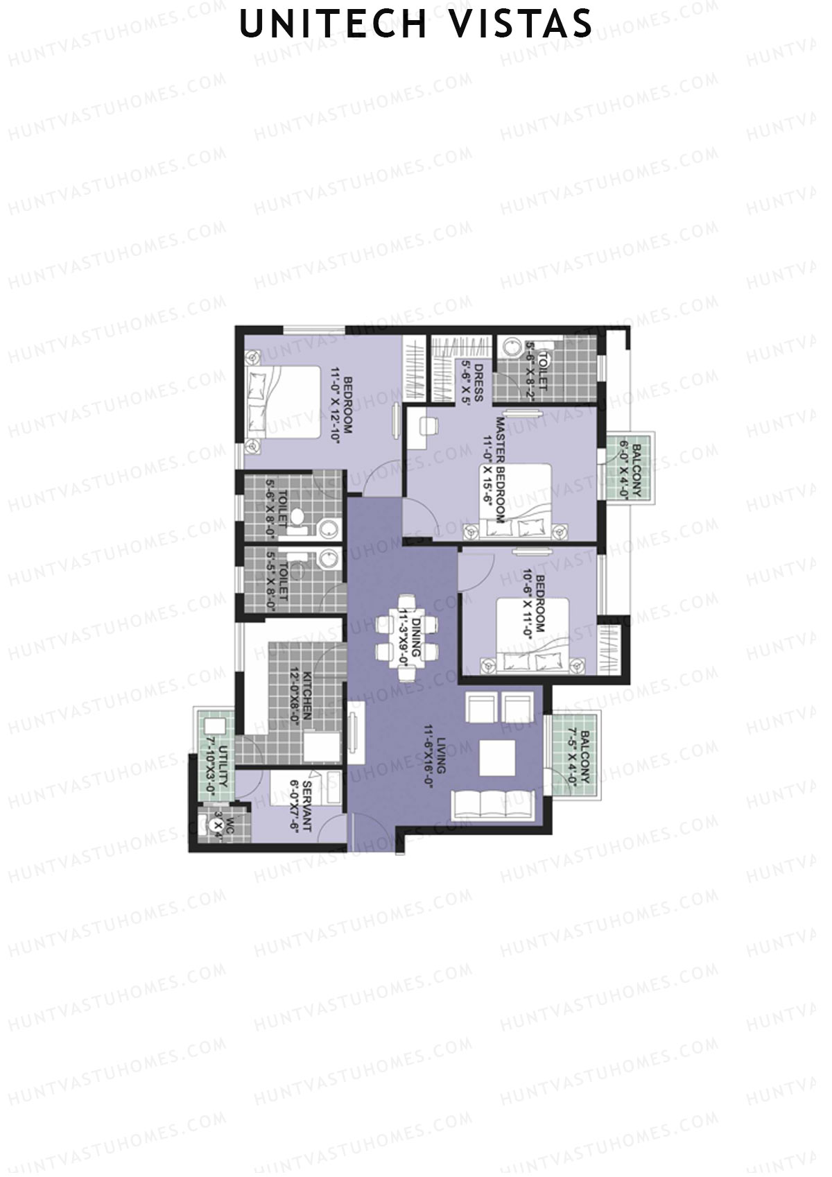 Unitech Vistas Block D2 Unit 3 (Type W1) Floor Plan