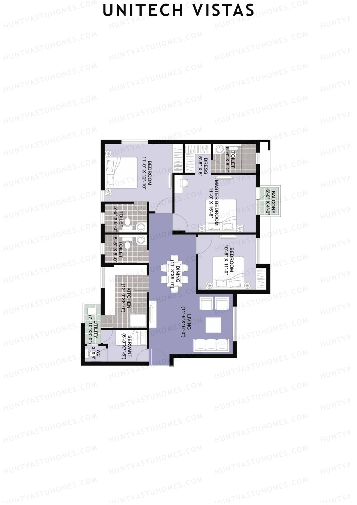 Unitech Vistas Block D2 Unit 3 (Type W3) Floor Plan