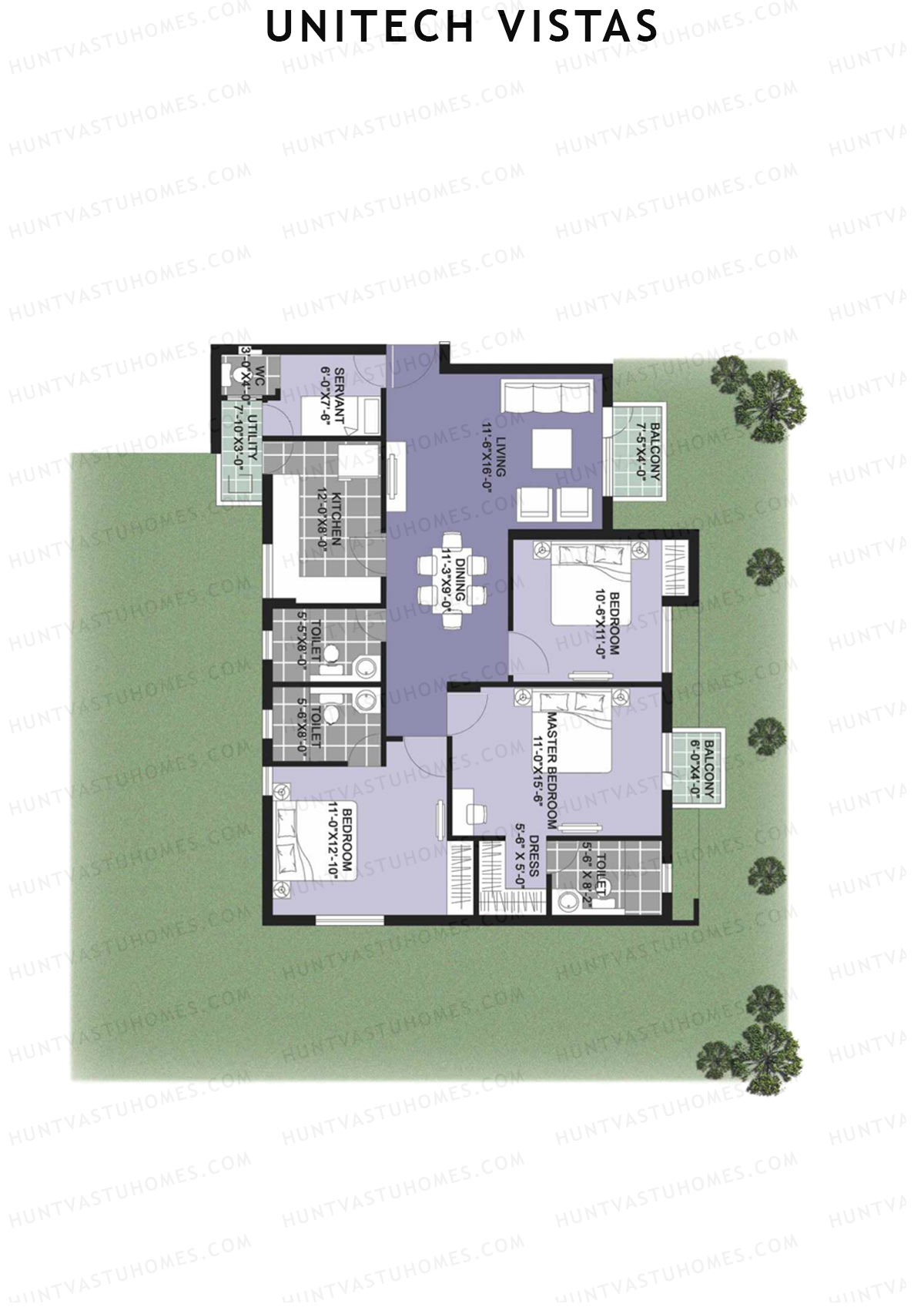 Unitech Vistas Block D2 Unit 4 (Type W2) Floor Plan
