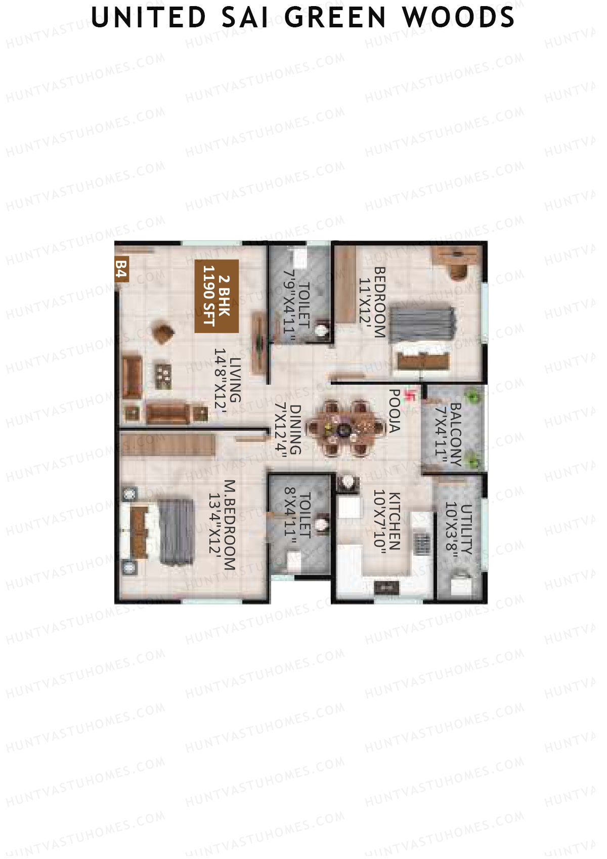 United Sai Green Woods Wing A Unit 4 Floor Plan