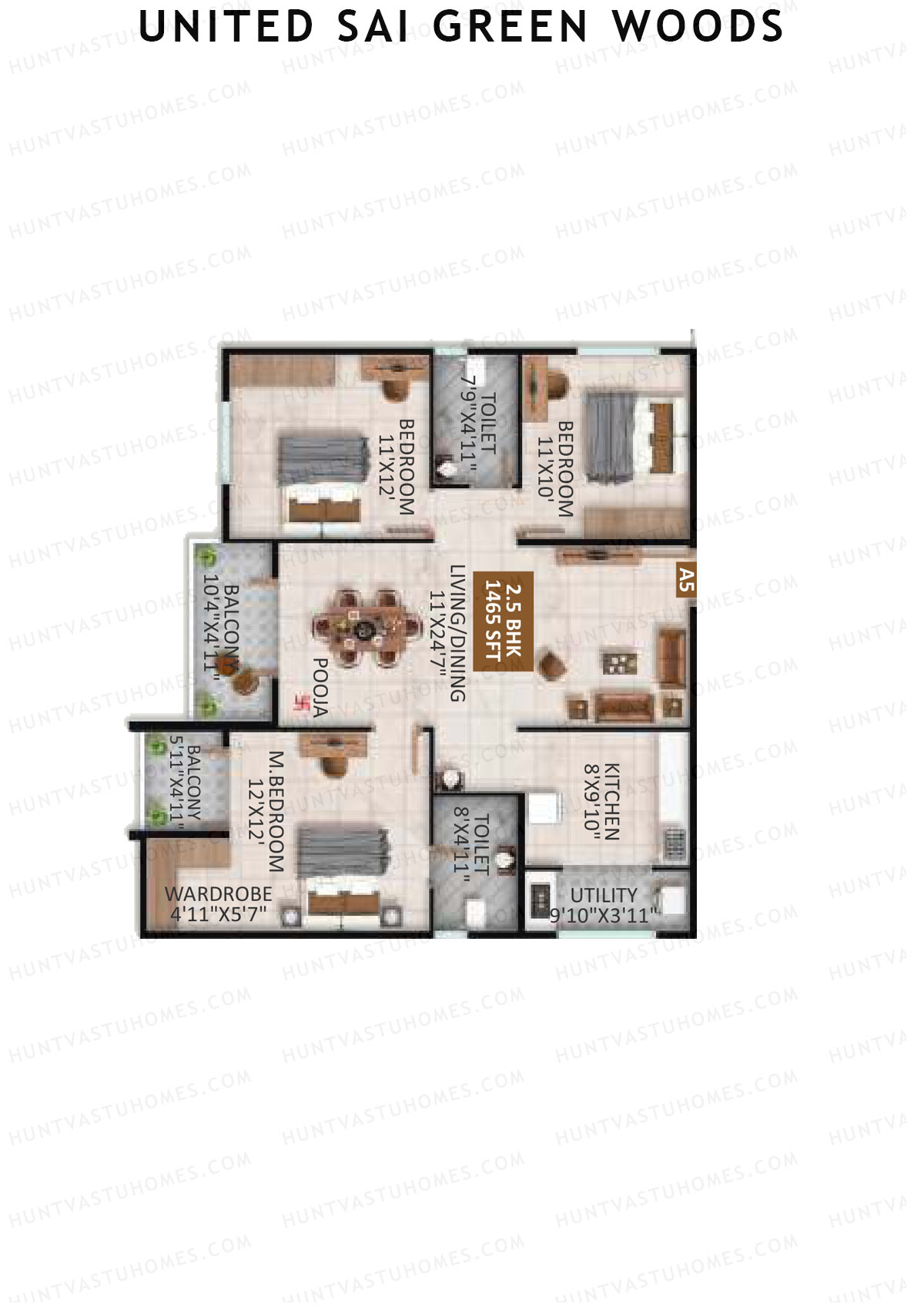 United Sai Green Woods Wing A Unit 5 Floor Plan
