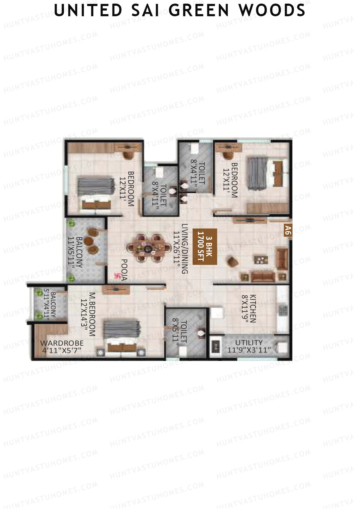 United Sai Green Woods Wing A Unit 6 Floor Plan