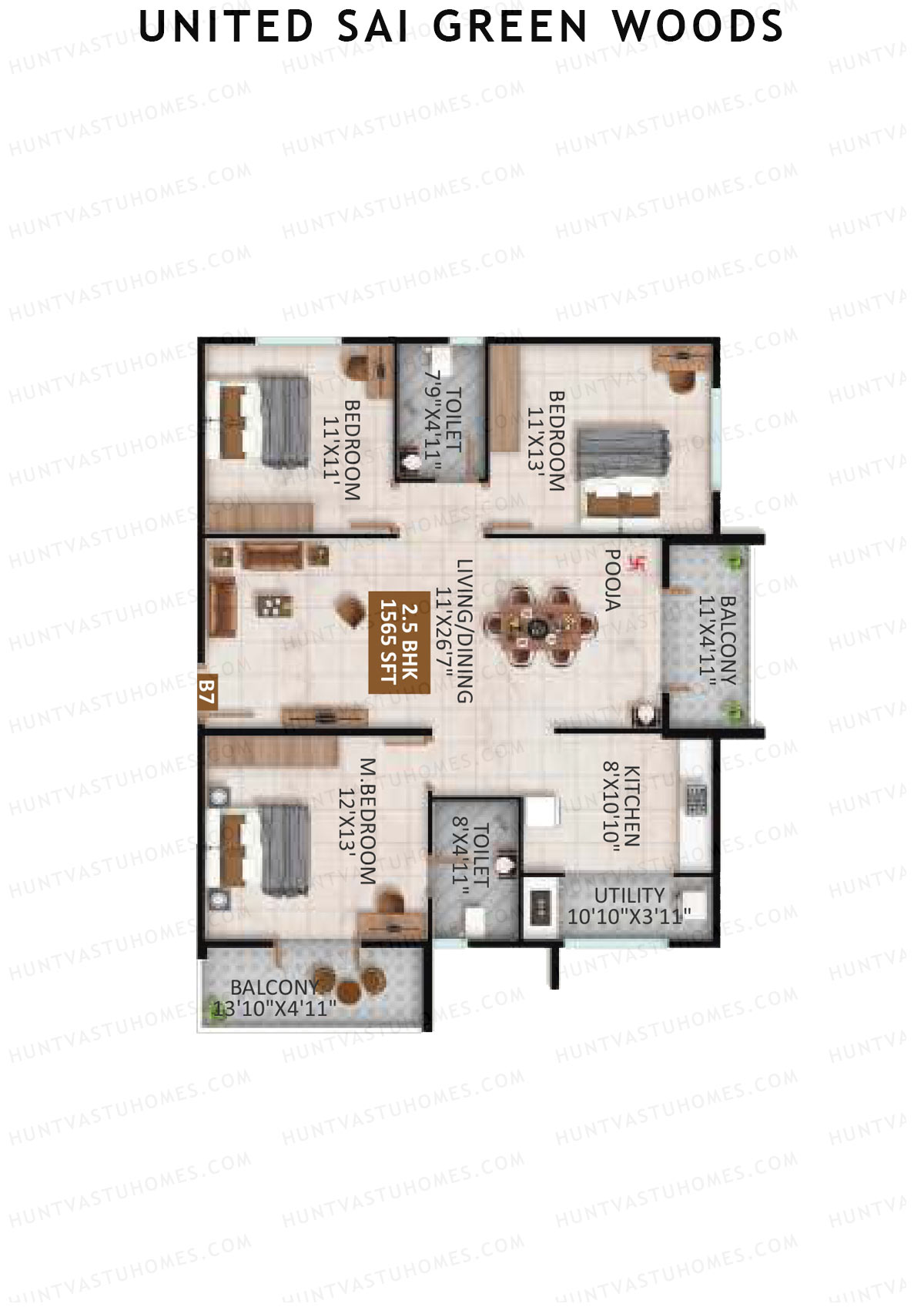 United Sai Green Woods Wing B Unit 7 Floor Plan