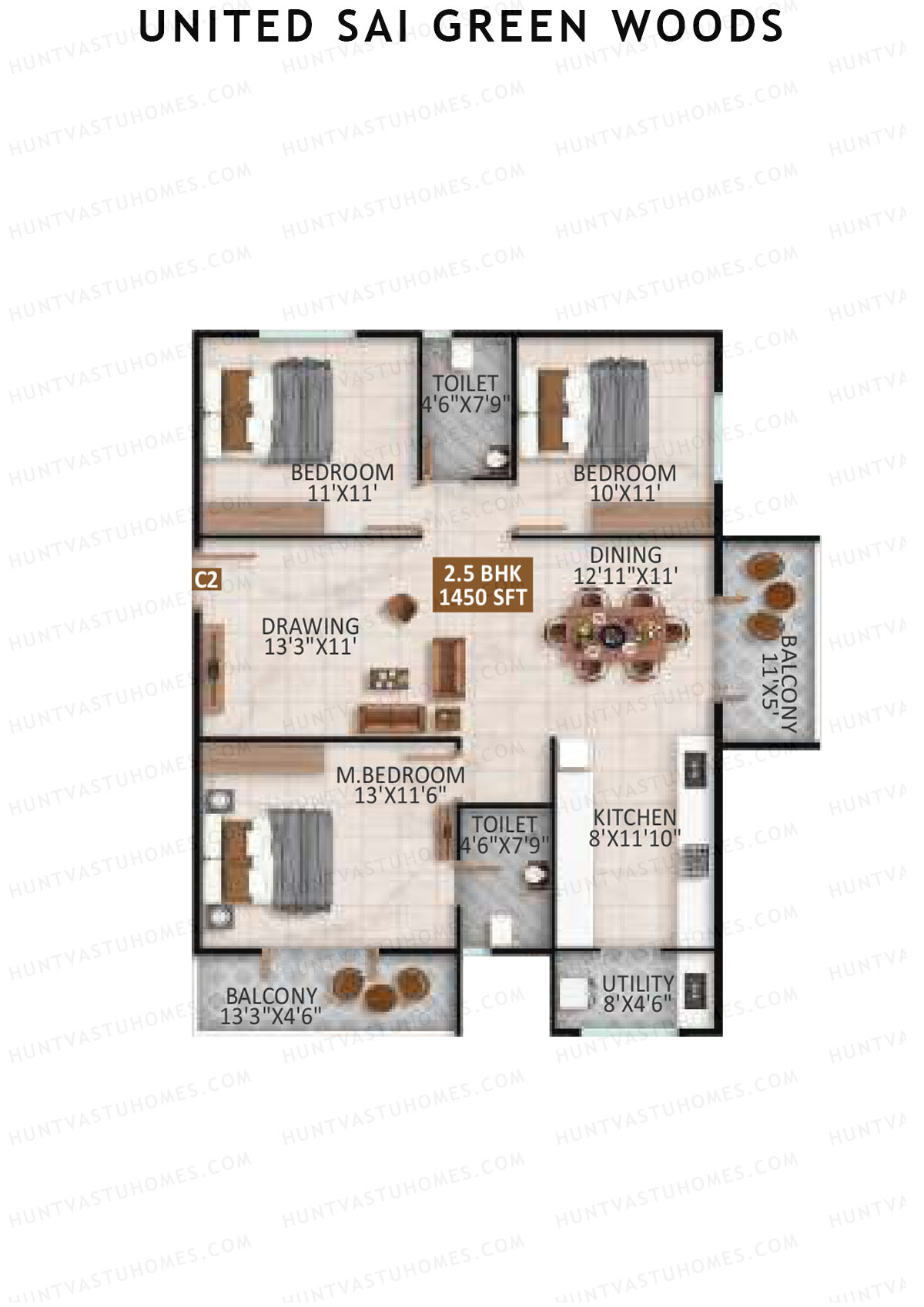 United Sai Green Woods Wing C Unit 2 Floor Plan
