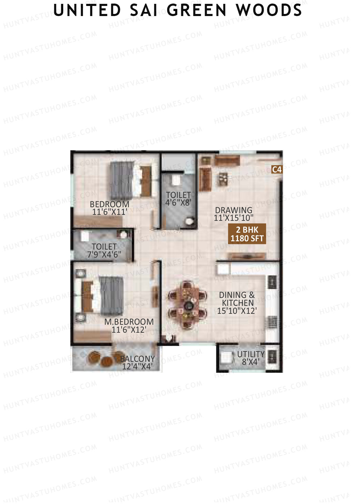 United Sai Green Woods Wing C Unit 4 Floor Plan