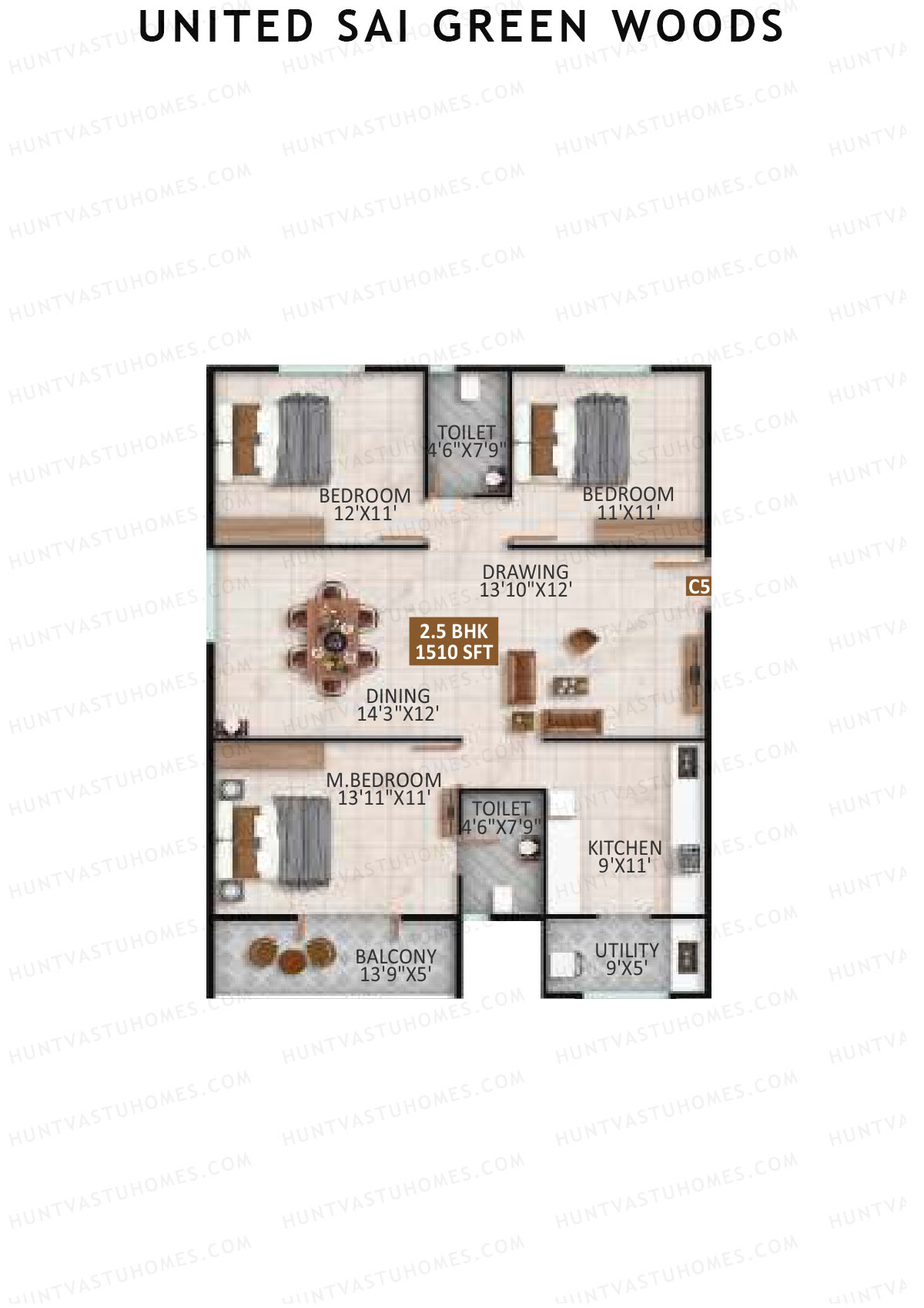 United Sai Green Woods Wing C Unit 5 Floor Plan