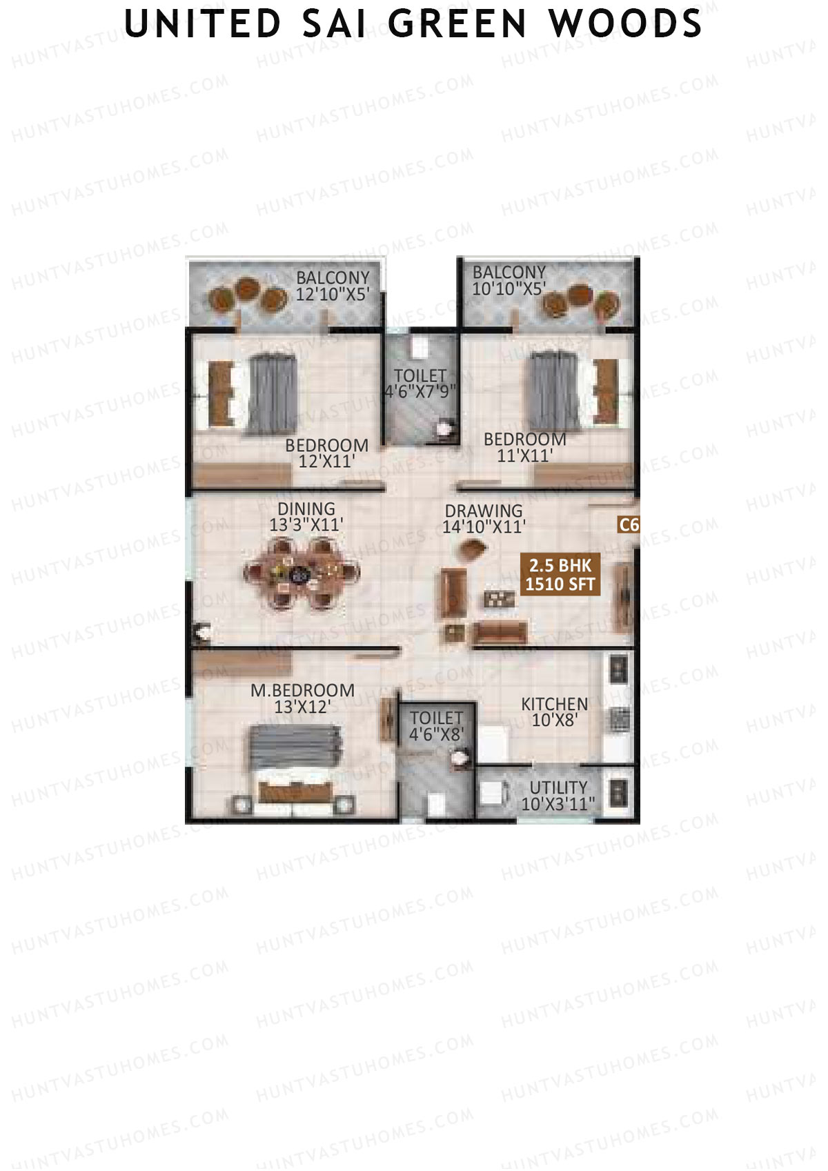 United Sai Green Woods Wing C Unit 6 Floor Plan
