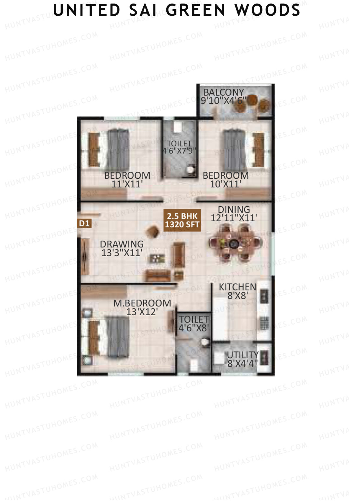 United Sai Green Woods Wing D Unit 1 Floor Plan