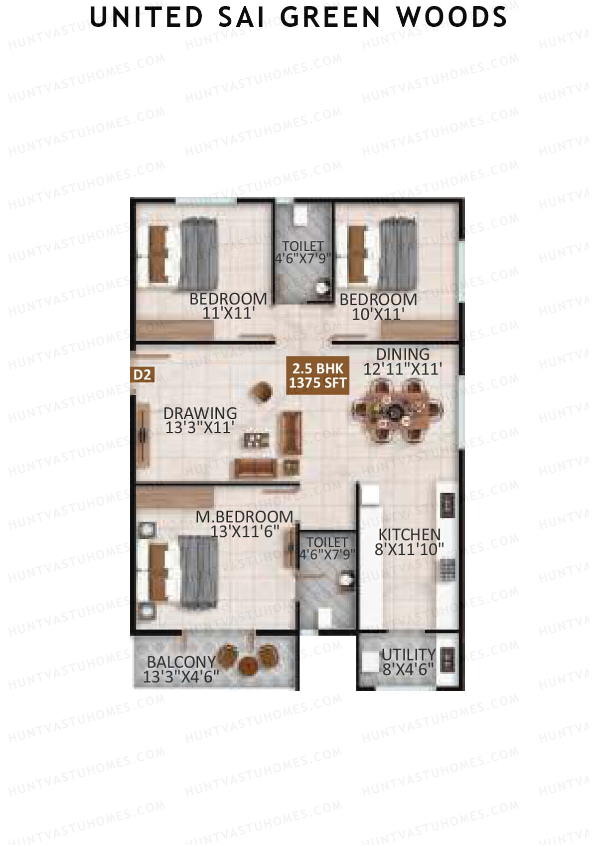 United Sai Green Woods Wing D Unit 2 Floor Plan