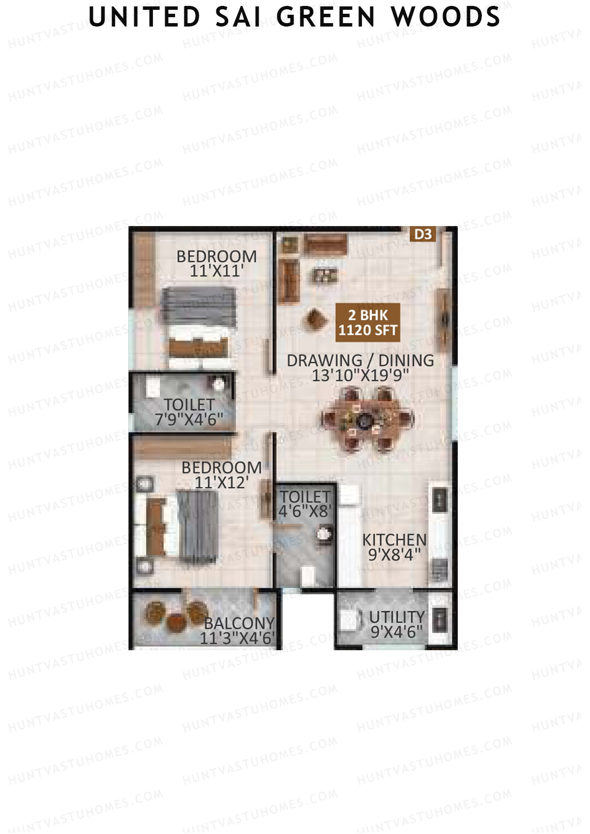 United Sai Green Woods Wing D Unit 3 Floor Plan