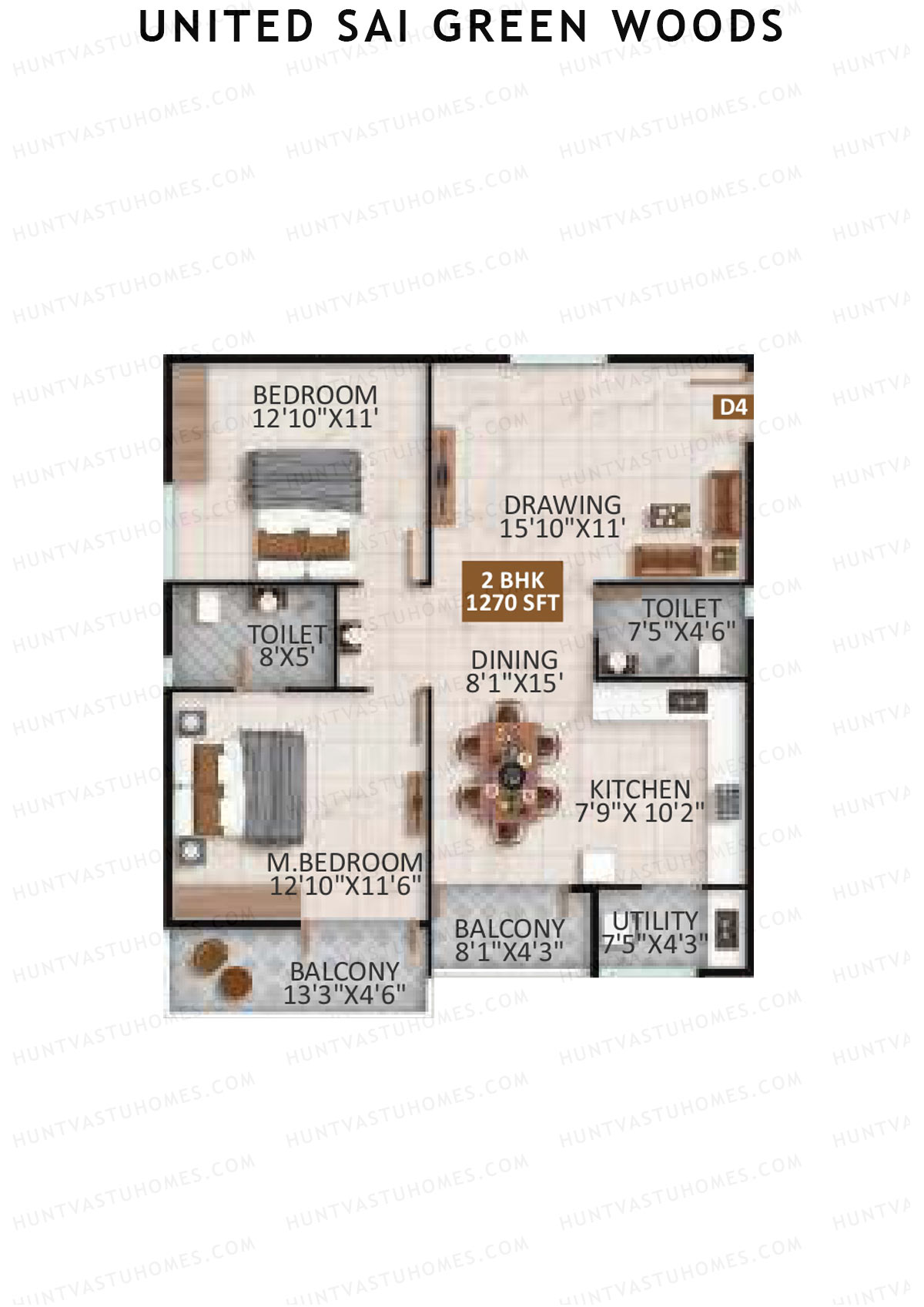 United Sai Green Woods Wing D Unit 4 Floor Plan