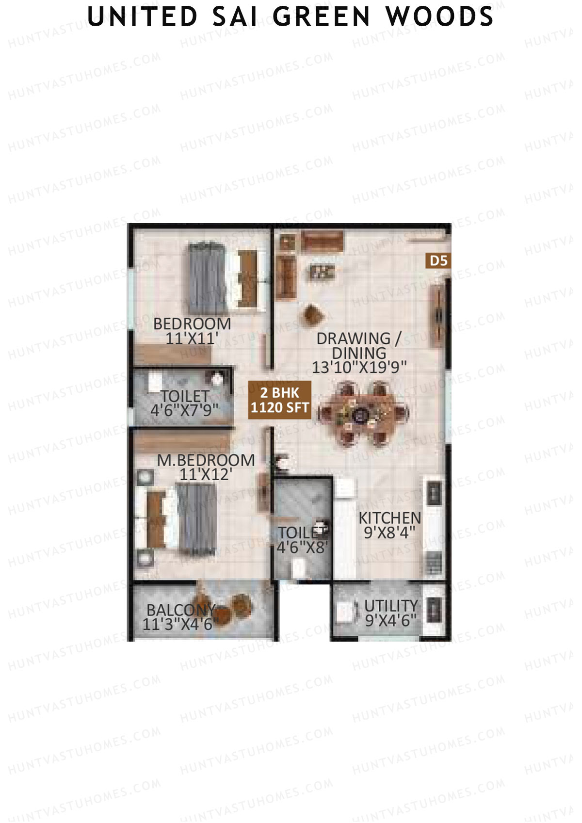 United Sai Green Woods Wing D Unit 5 Floor Plan