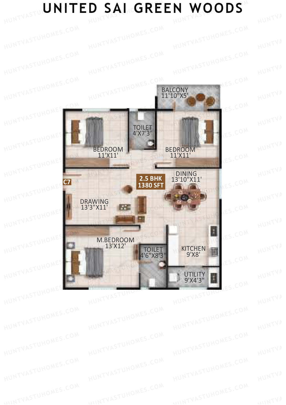United Sai Green Woods Wing D Unit 8 Floor Plan