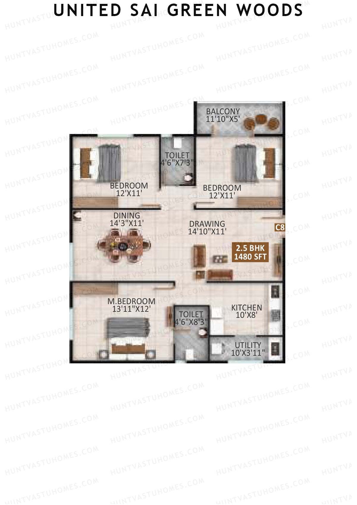 United Sai Green Woods Wing D Unit 9 Floor Plan