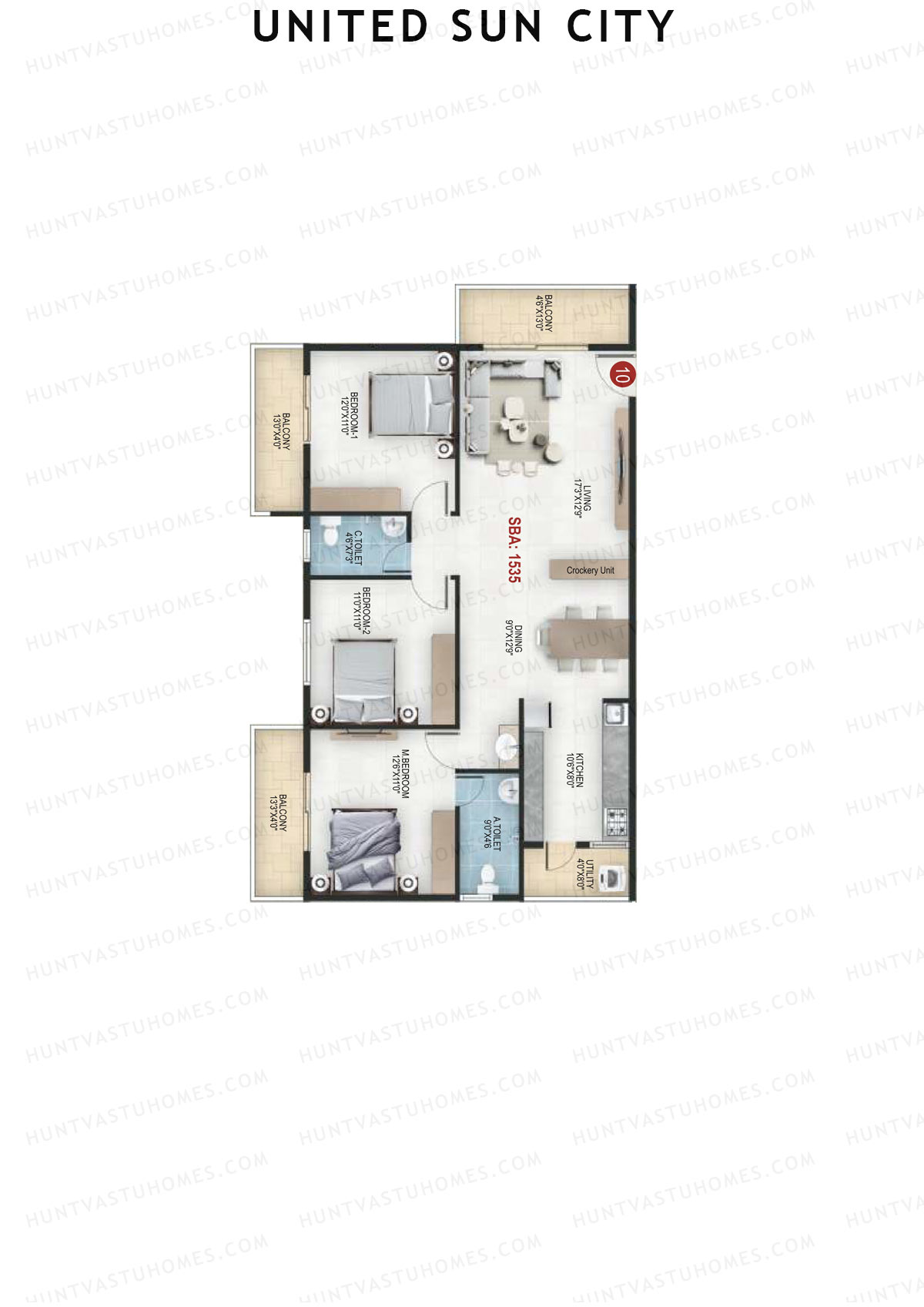 United Sun City Wing 1 Unit 10 Floor Plan