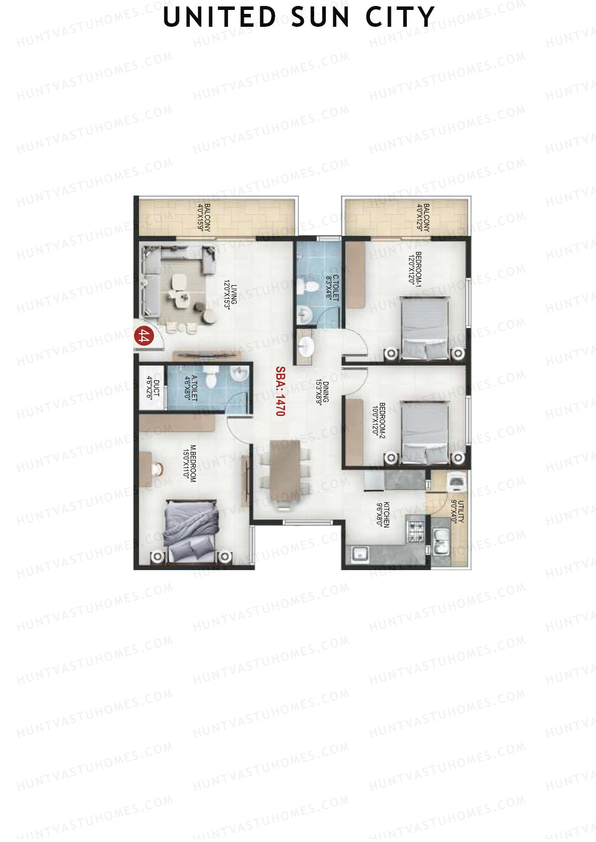 United Sun City Wing 1 Unit 11 Floor Plan