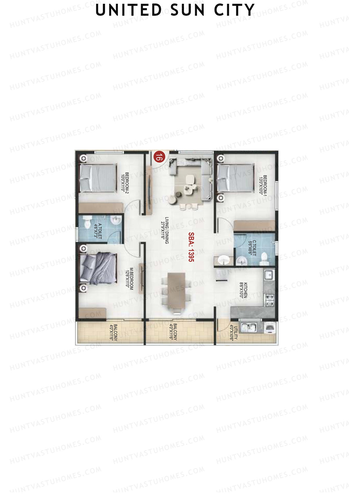United Sun City Wing 1 Unit 16 Floor Plan