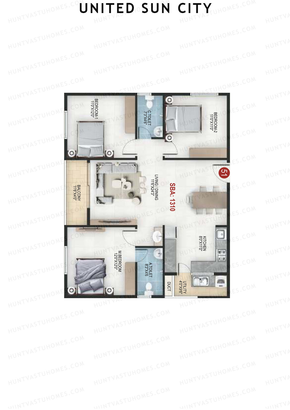 United Sun City Wing 1 Unit 18 Floor Plan