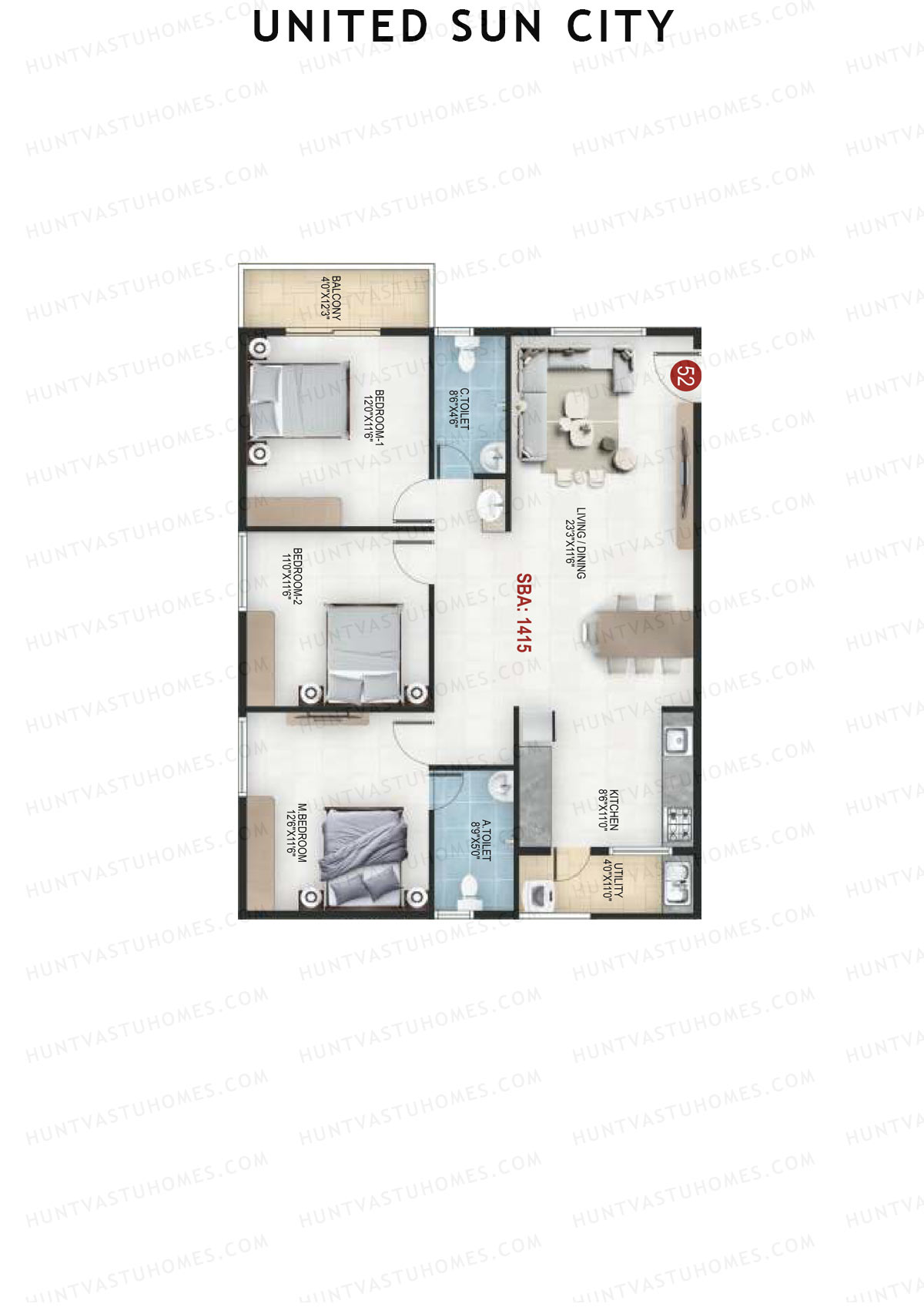 United Sun City Wing 1 Unit 19 Floor Plan