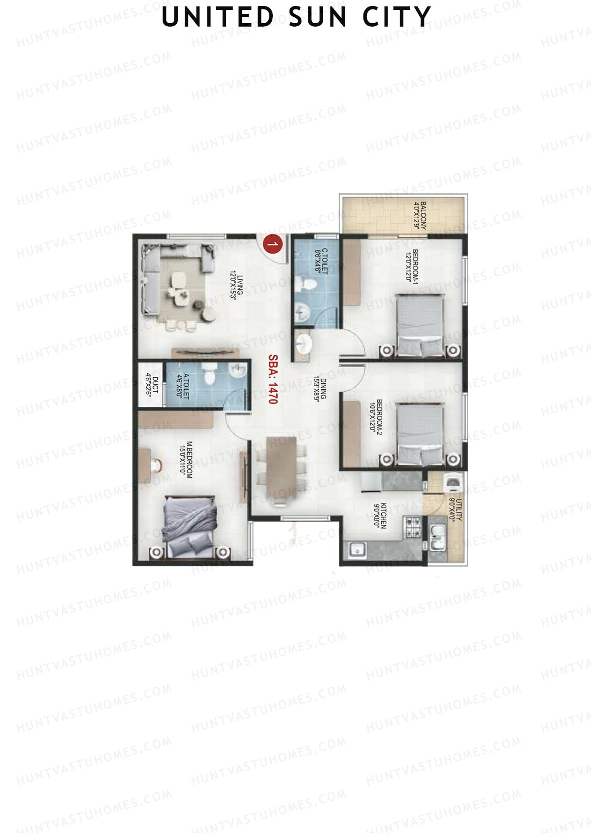 United Sun City Wing 1 Unit 1 Floor Plan