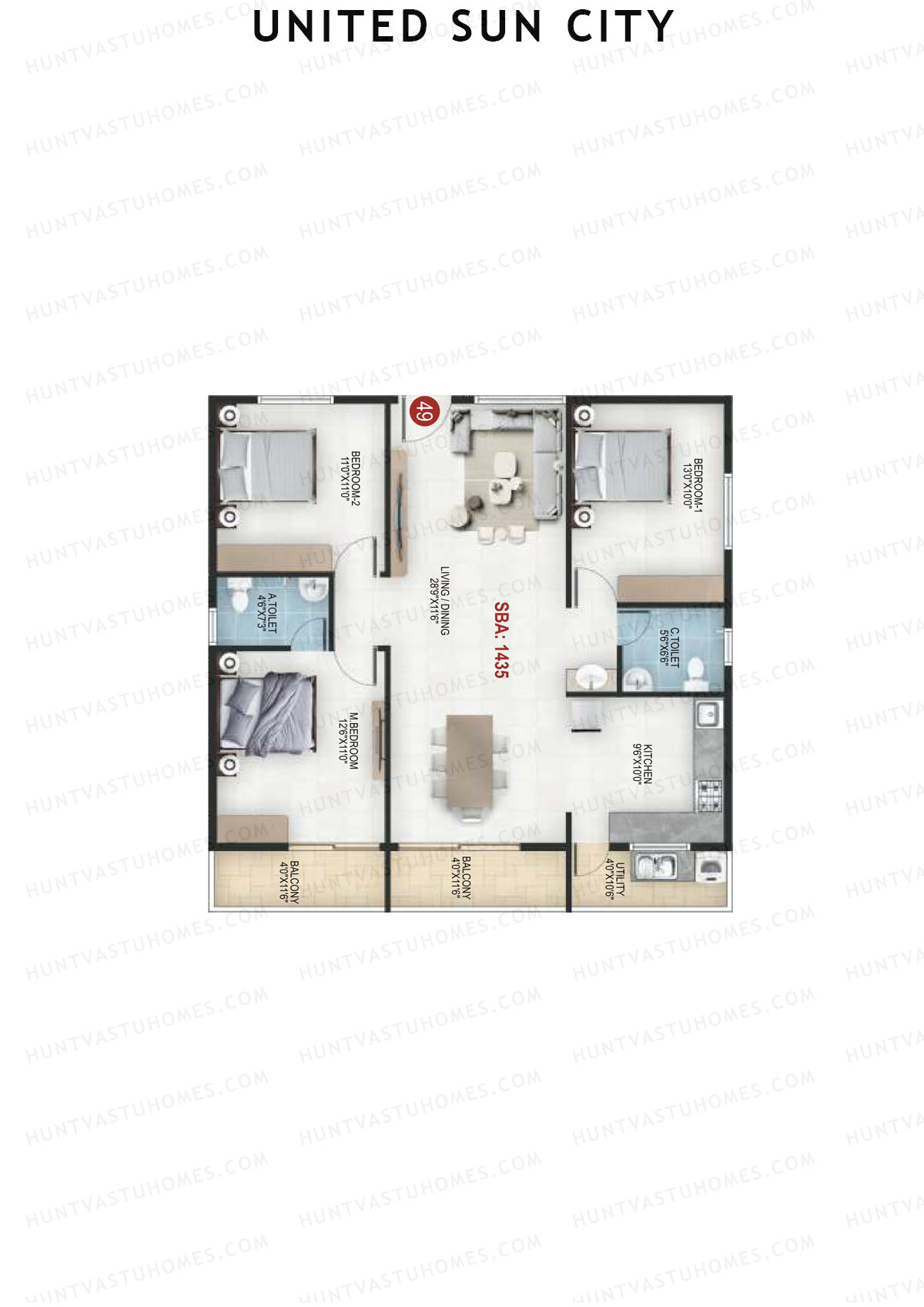 United Sun City Wing 1 Unit 27 Floor Plan