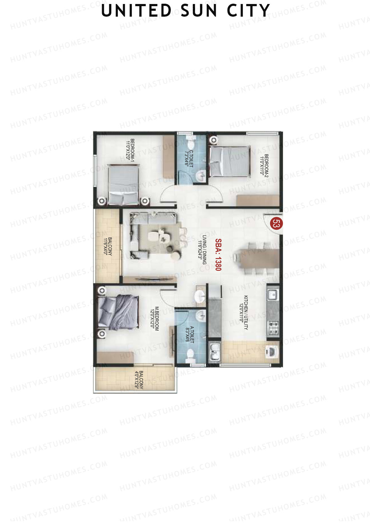United Sun City Wing 1 Unit 31 Floor Plan