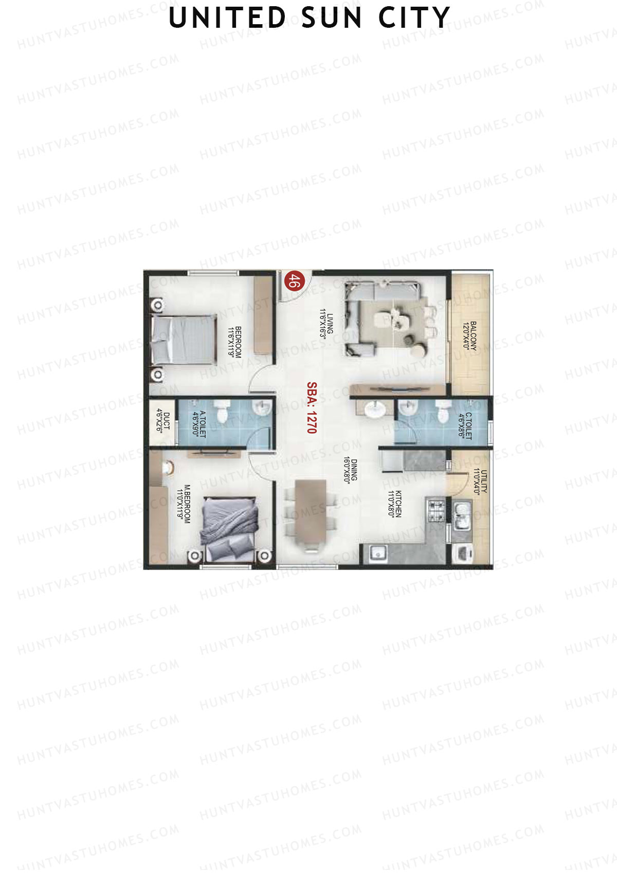 United Sun City Wing 1 Unit 35 Floor Plan
