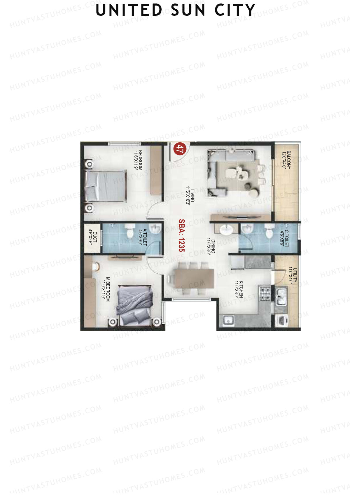 United Sun City Wing 1 Unit 36 Floor Plan