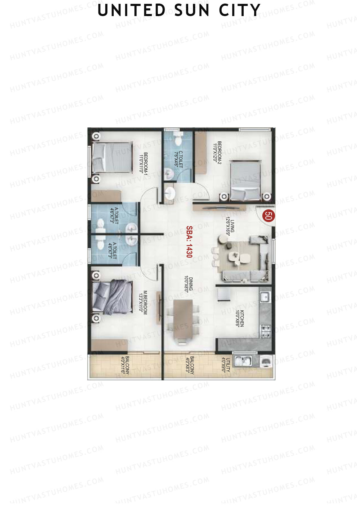 United Sun City Wing 1 Unit 39 Floor Plan
