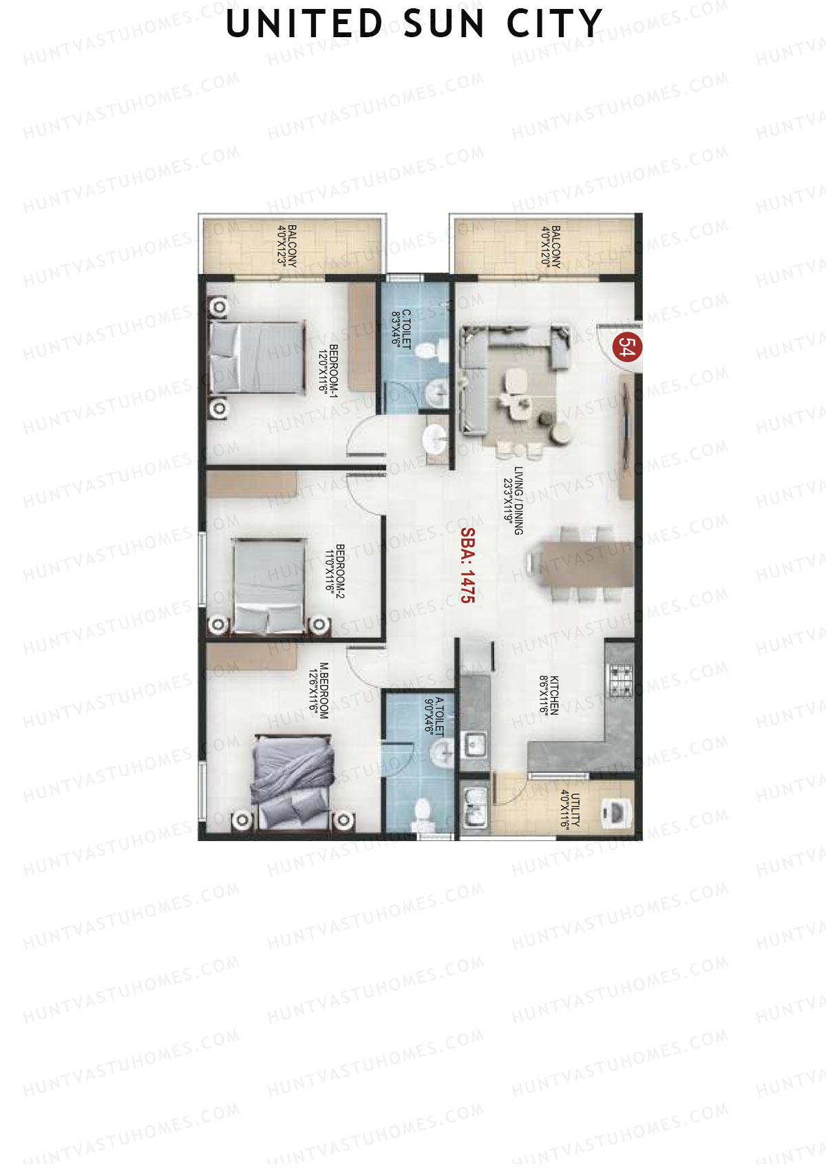 United Sun City Wing 1 Unit 43 Floor Plan