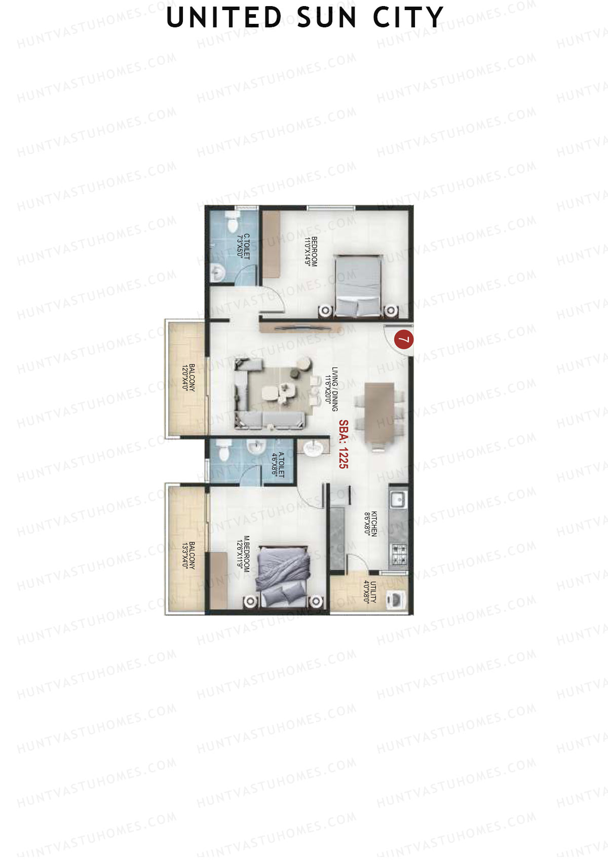 United Sun City Wing 1 Unit 7 Floor Plan