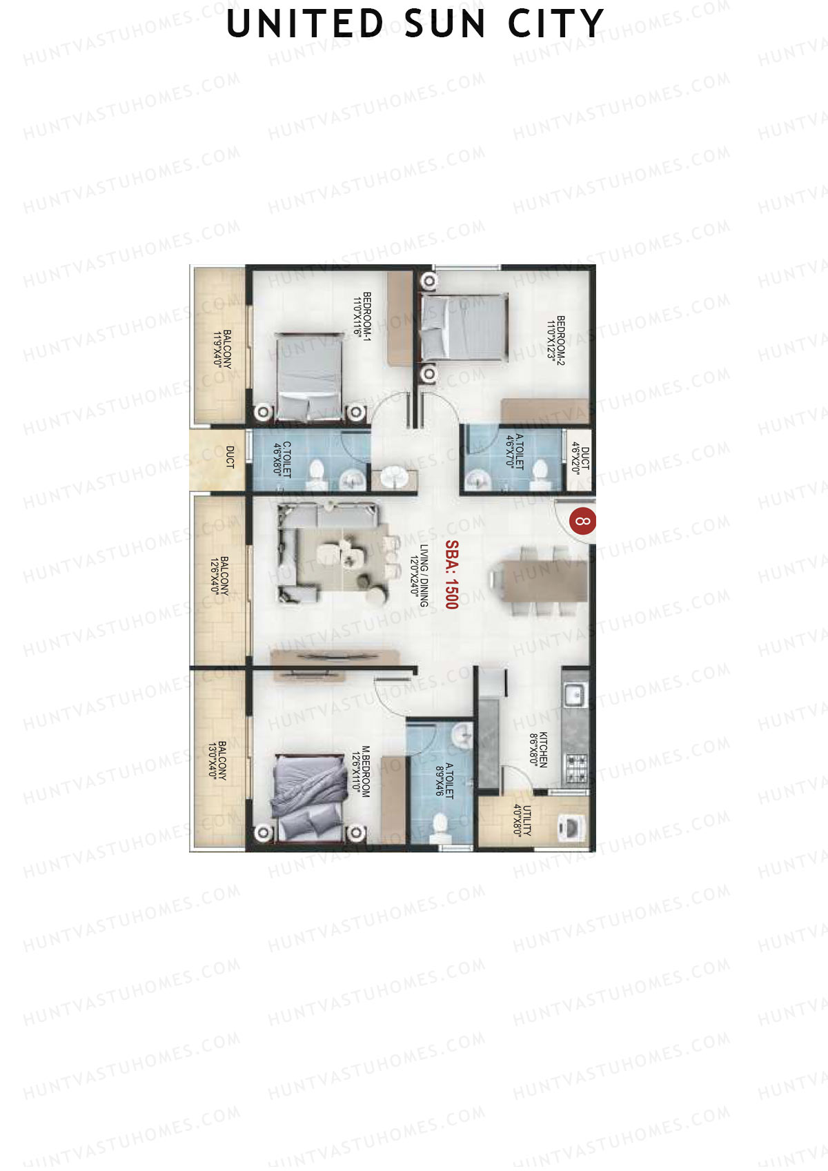 United Sun City Wing 1 Unit 8 Floor Plan