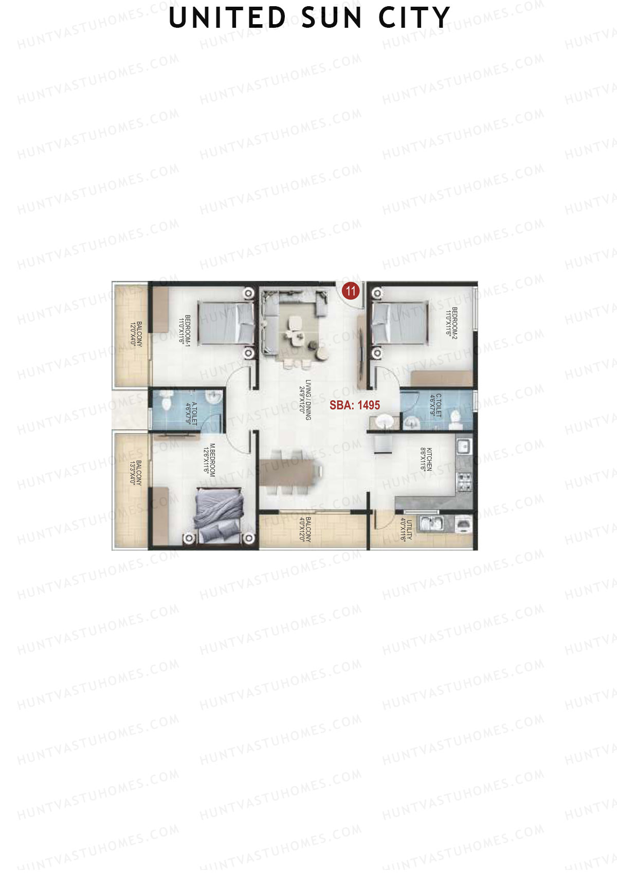United Sun City Wing 2 Unit 11 Floor Plan