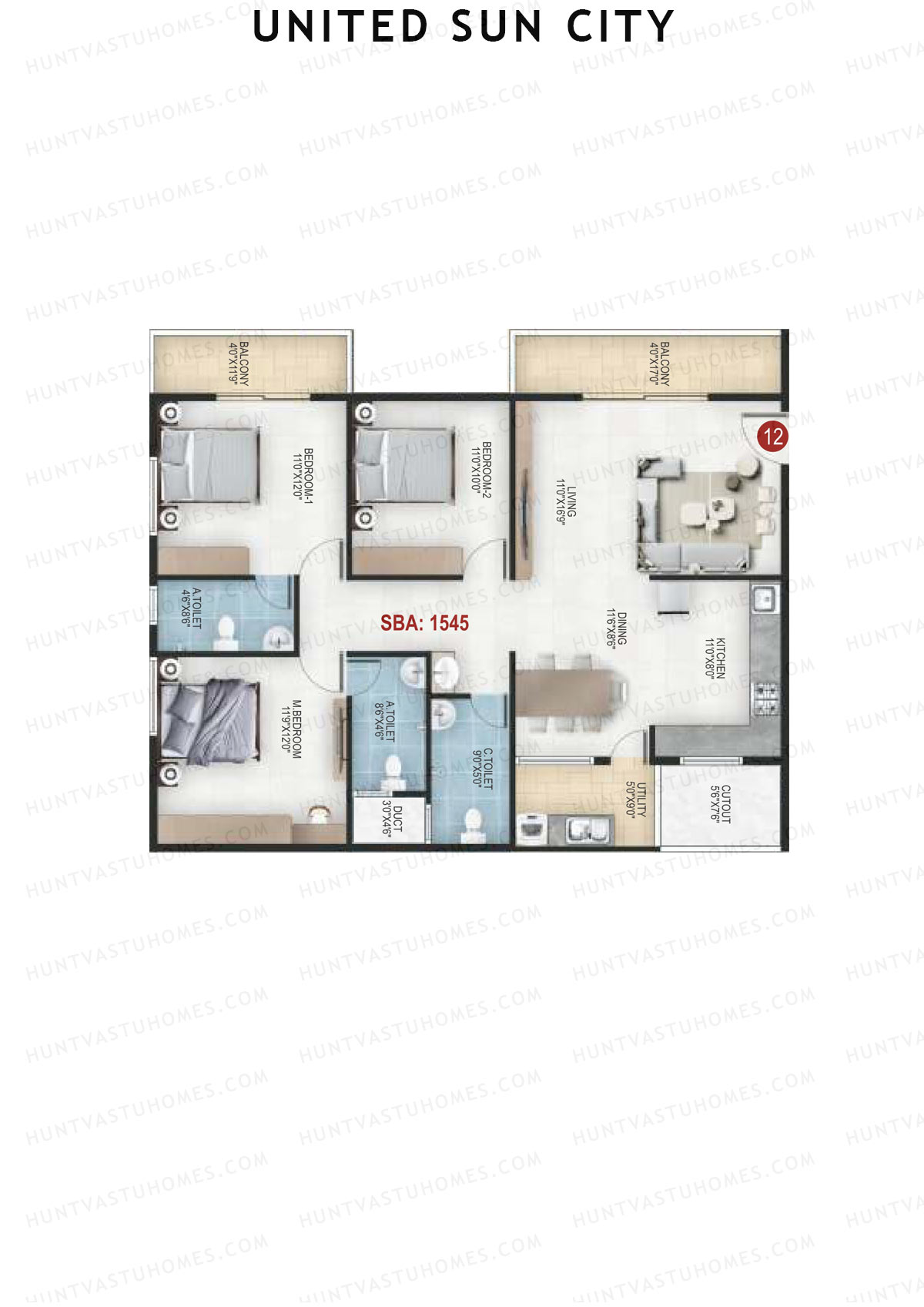 United Sun City Wing 2 Unit 12 Floor Plan