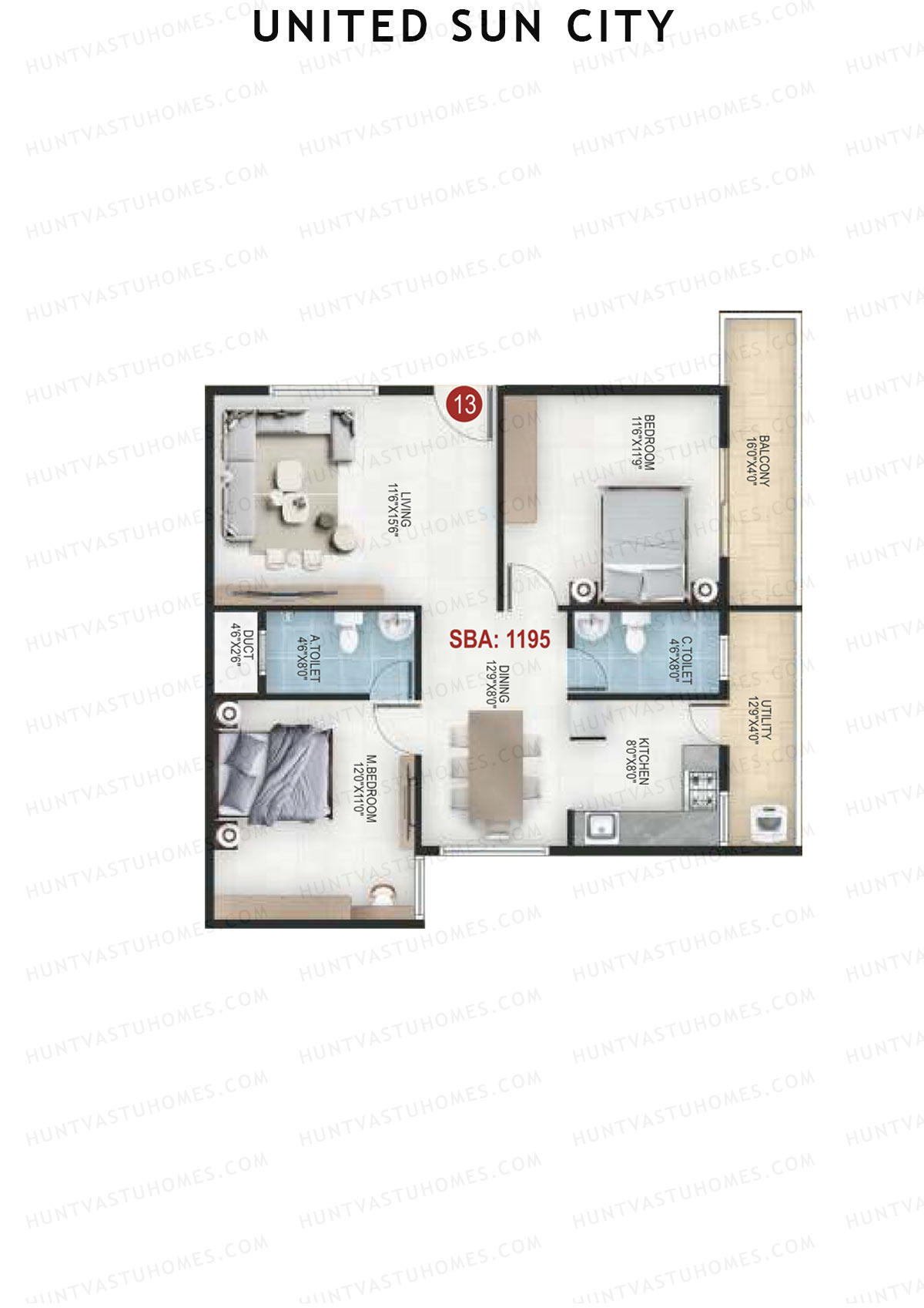 United Sun City Wing 2 Unit 13 Floor Plan