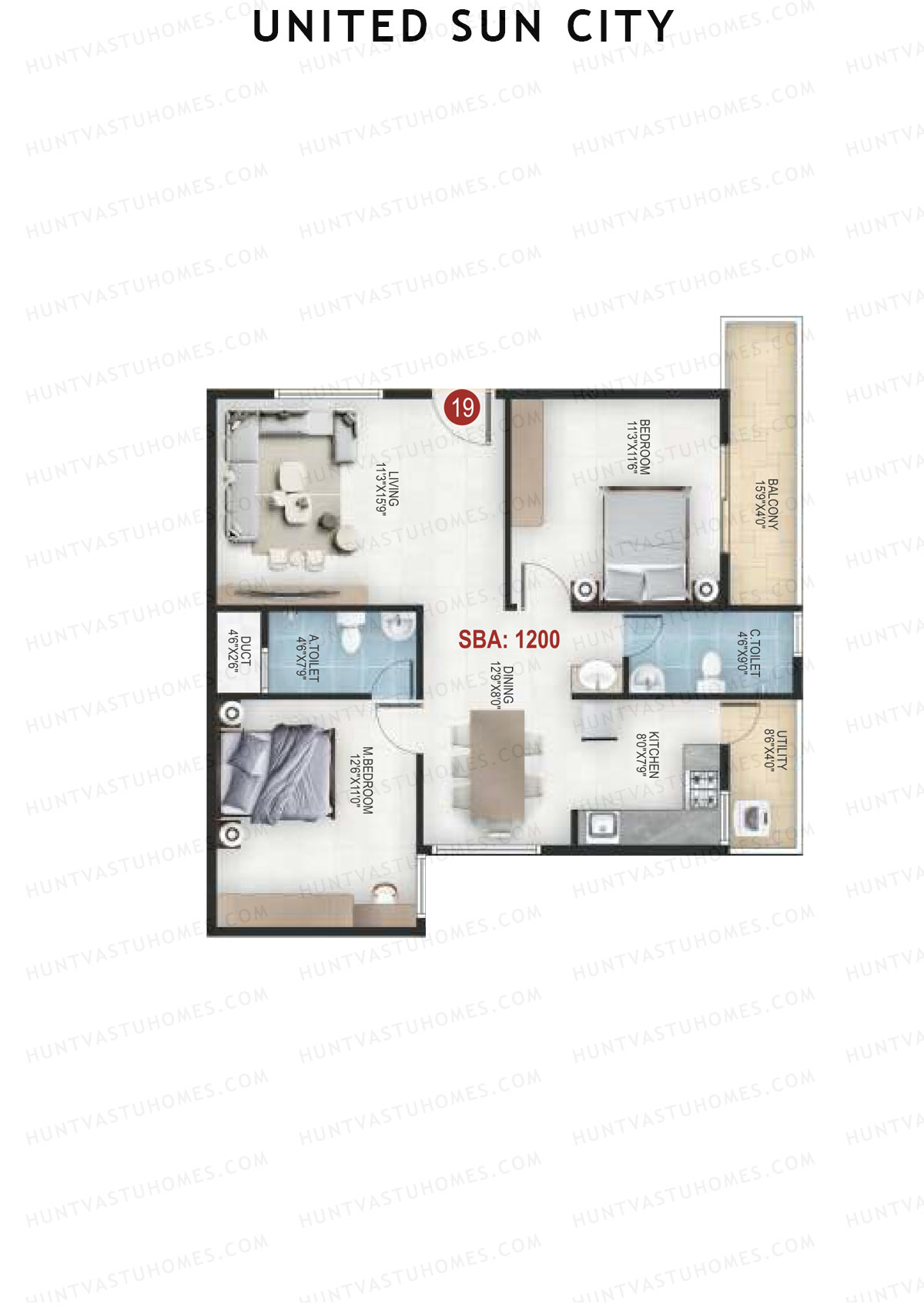 United Sun City Wing 2 Unit 15 Floor Plan