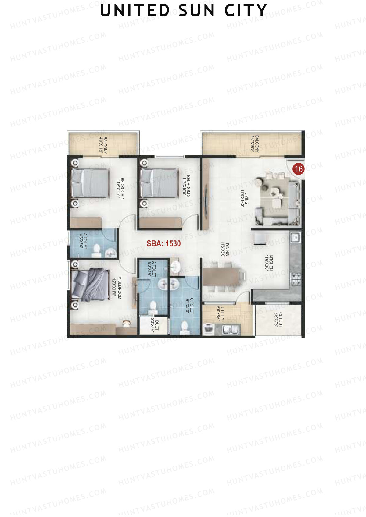 United Sun City Wing 2 Unit 16 Floor Plan