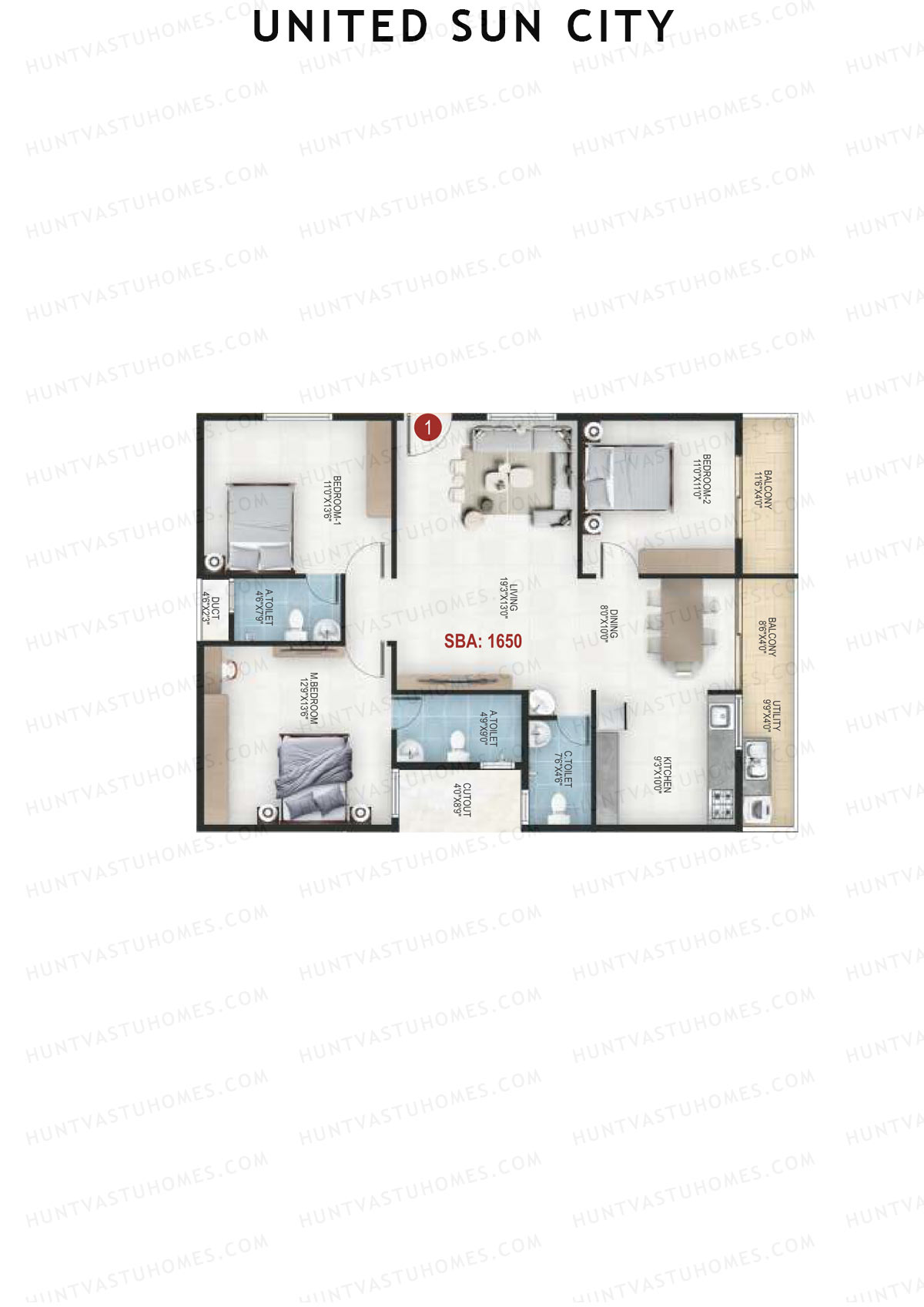 United Sun City Wing 2 Unit 1 Floor Plan