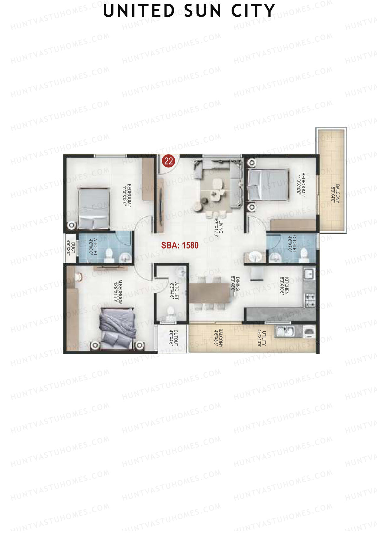 United Sun City Wing 2 Unit 22 Floor Plan