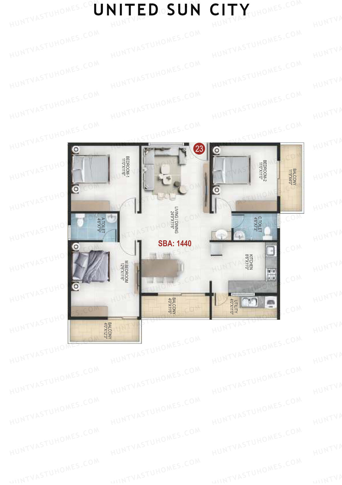 United Sun City Wing 2 Unit 23 Floor Plan