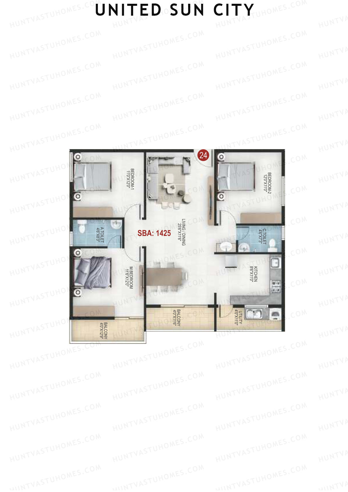 United Sun City Wing 2 Unit 24 Floor Plan
