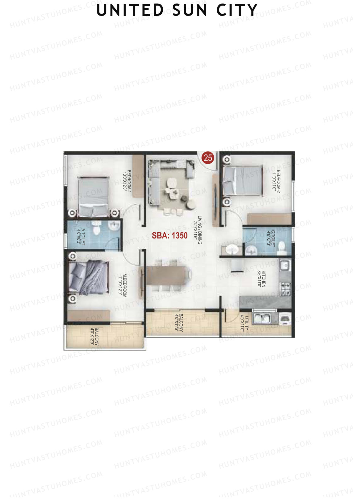 United Sun City Wing 2 Unit 25 Floor Plan