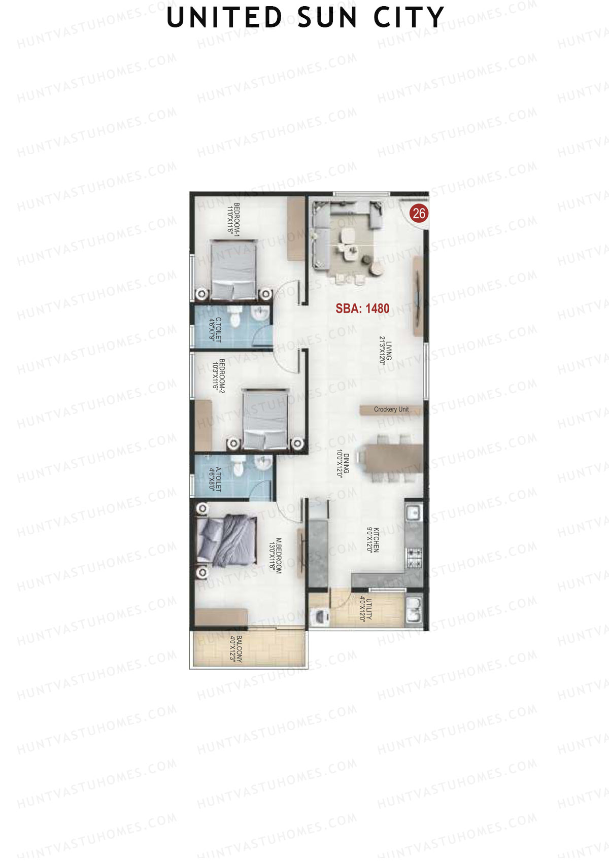United Sun City Wing 2 Unit 27 Floor Plan