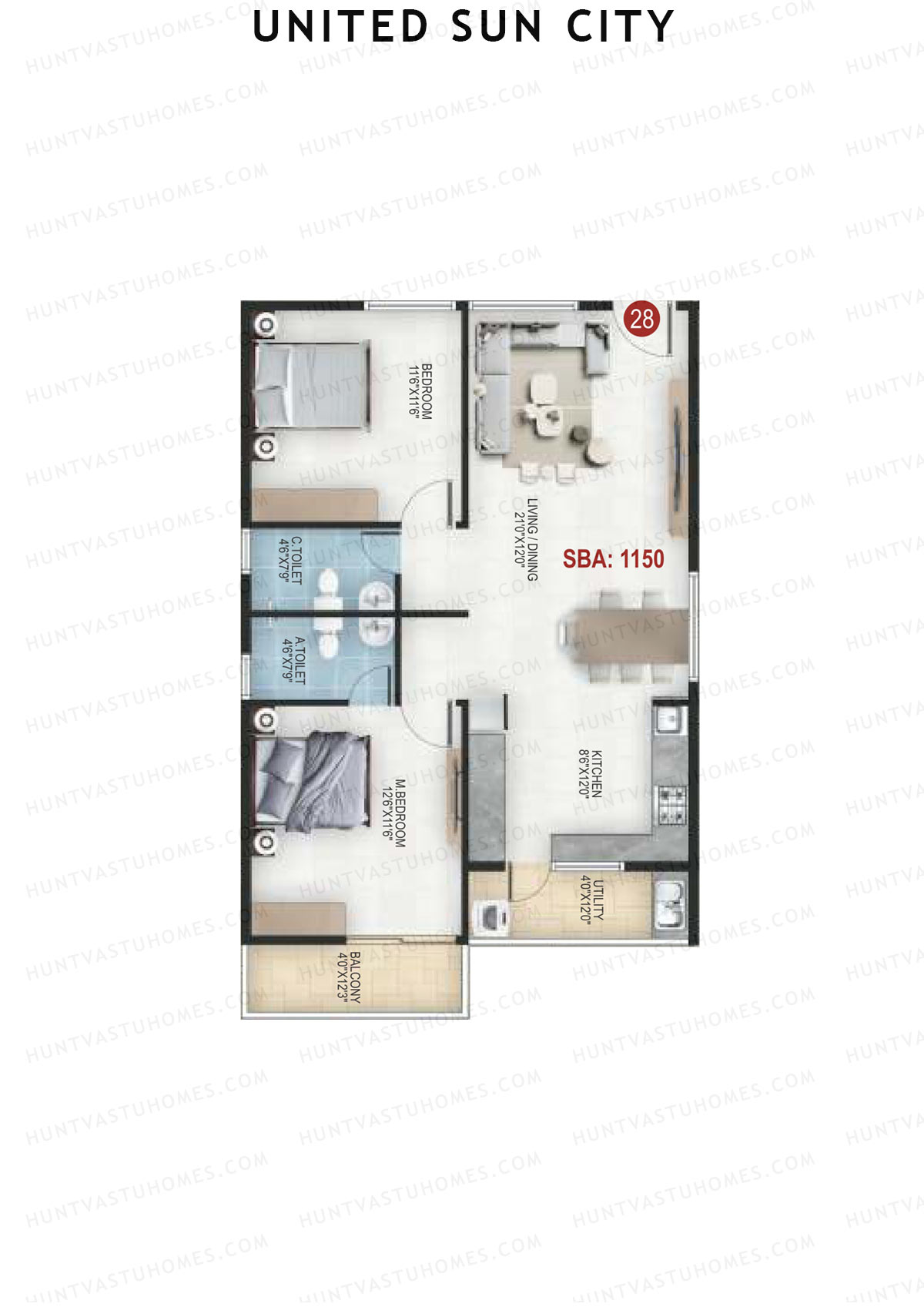 United Sun City Wing 2 Unit 28 Floor Plan