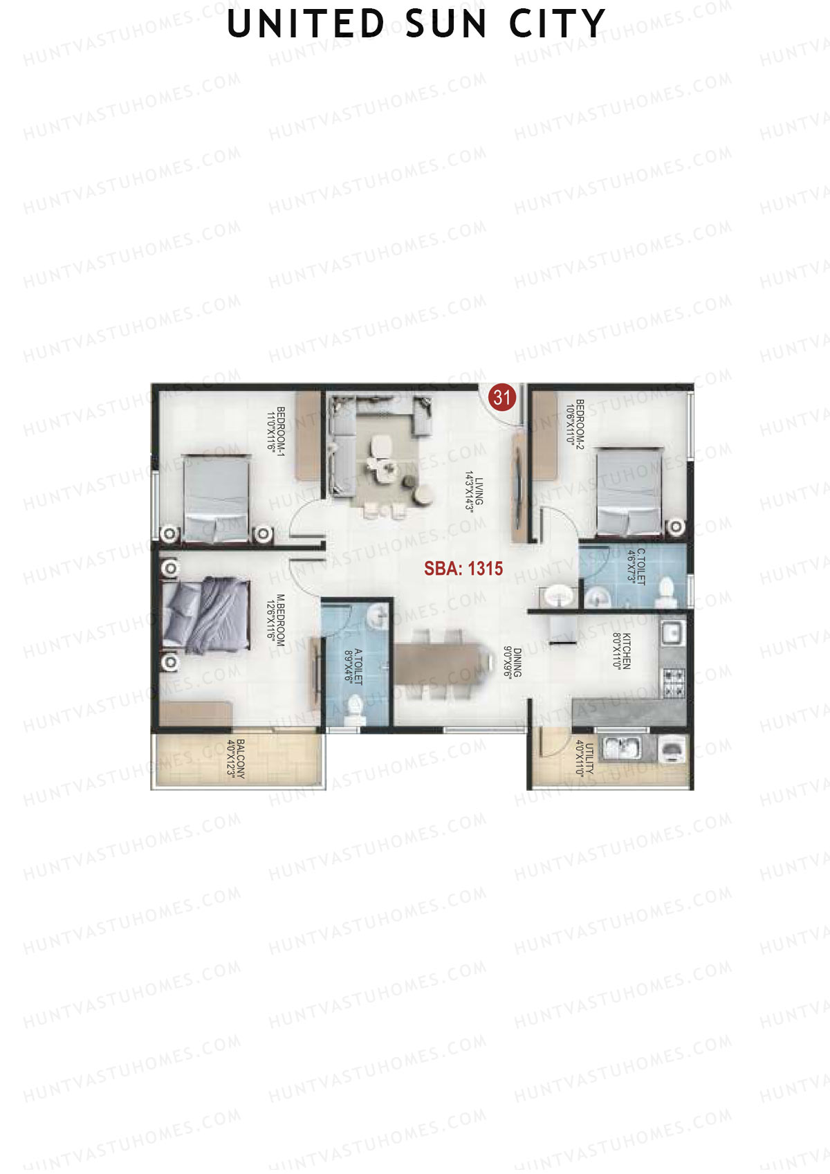 United Sun City Wing 2 Unit 30 Floor Plan