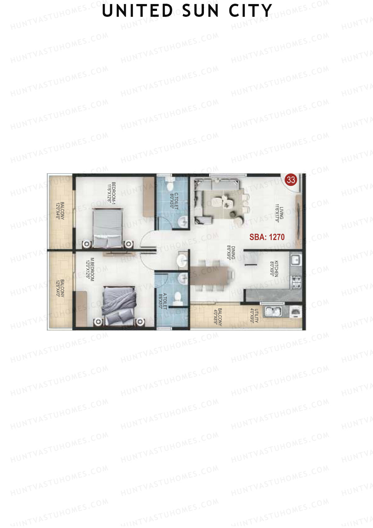 United Sun City Wing 2 Unit 33 Floor Plan