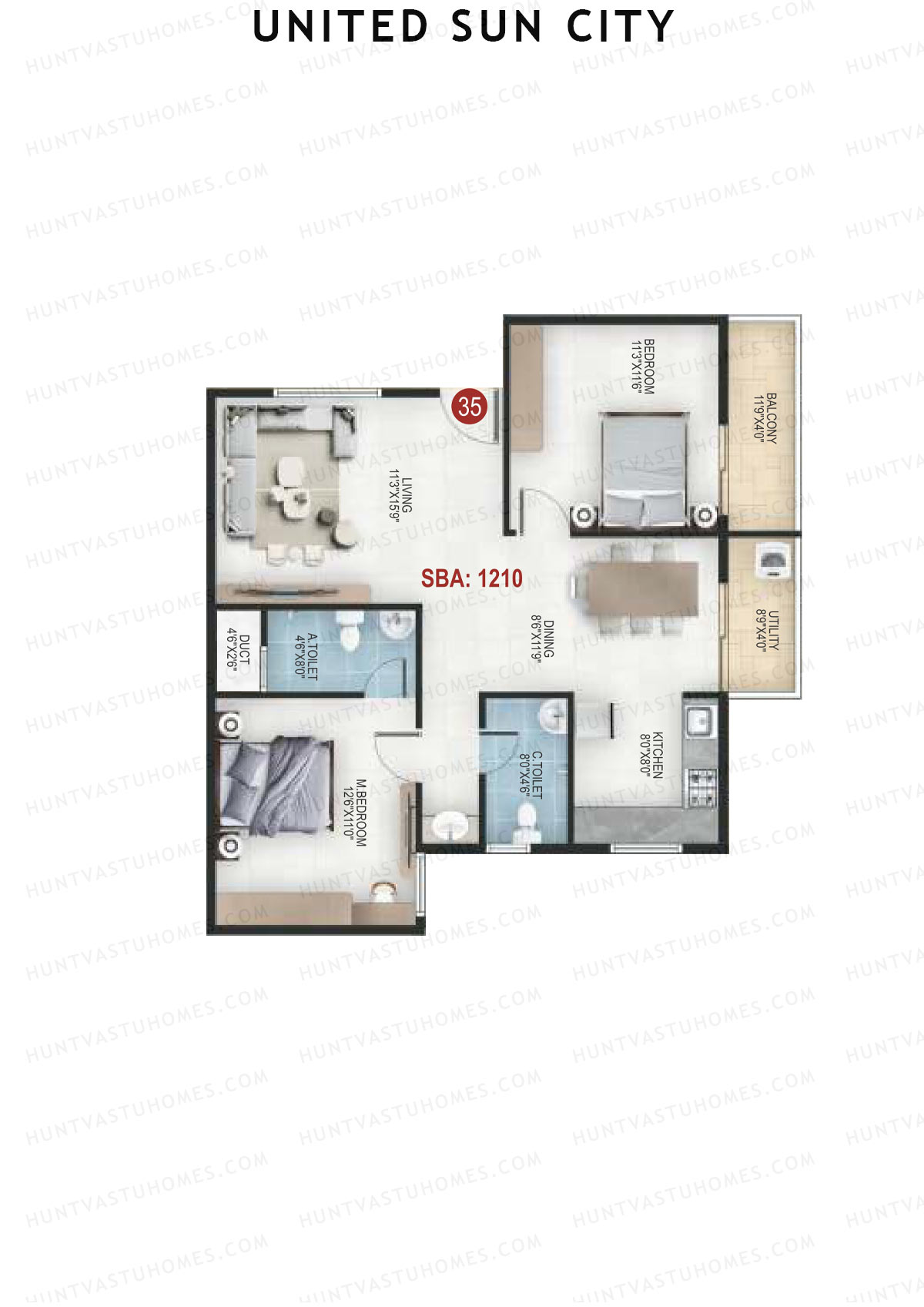 United Sun City Wing 2 Unit 35 Floor Plan