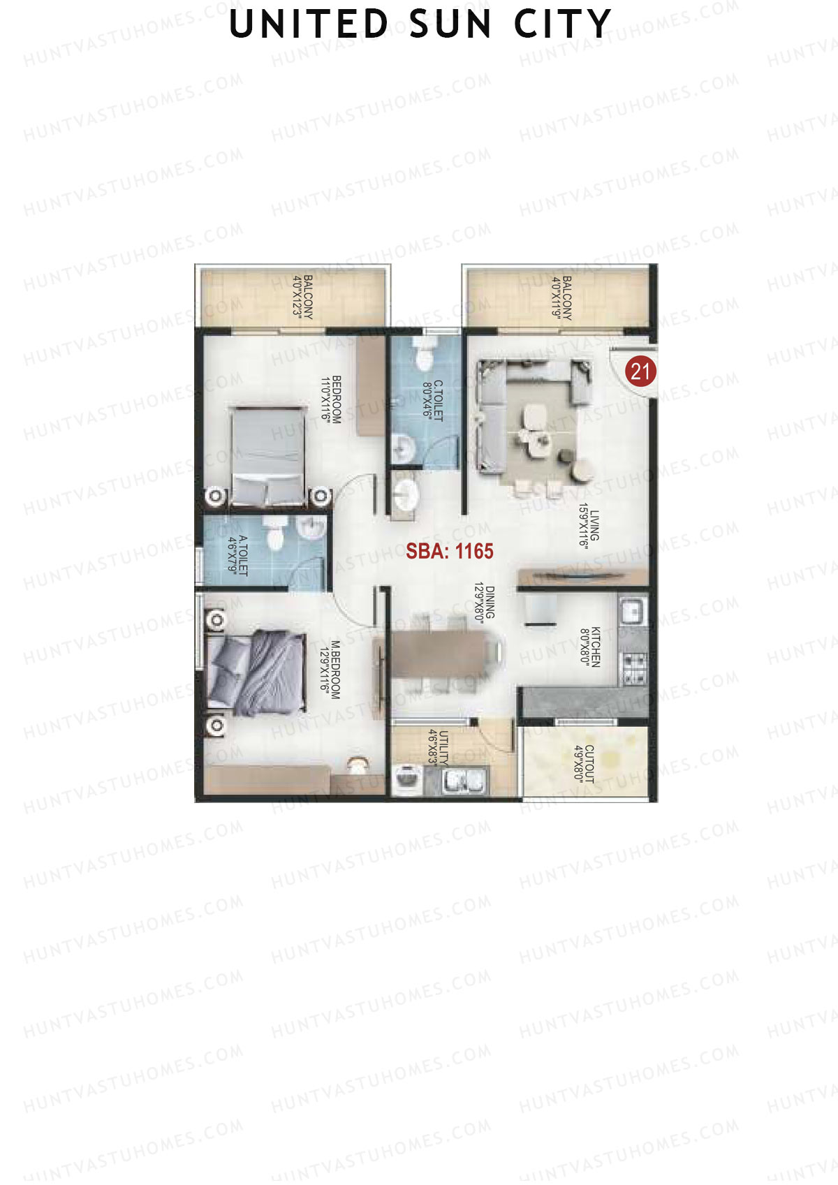 United Sun City Wing 2 Unit 36 Floor Plan