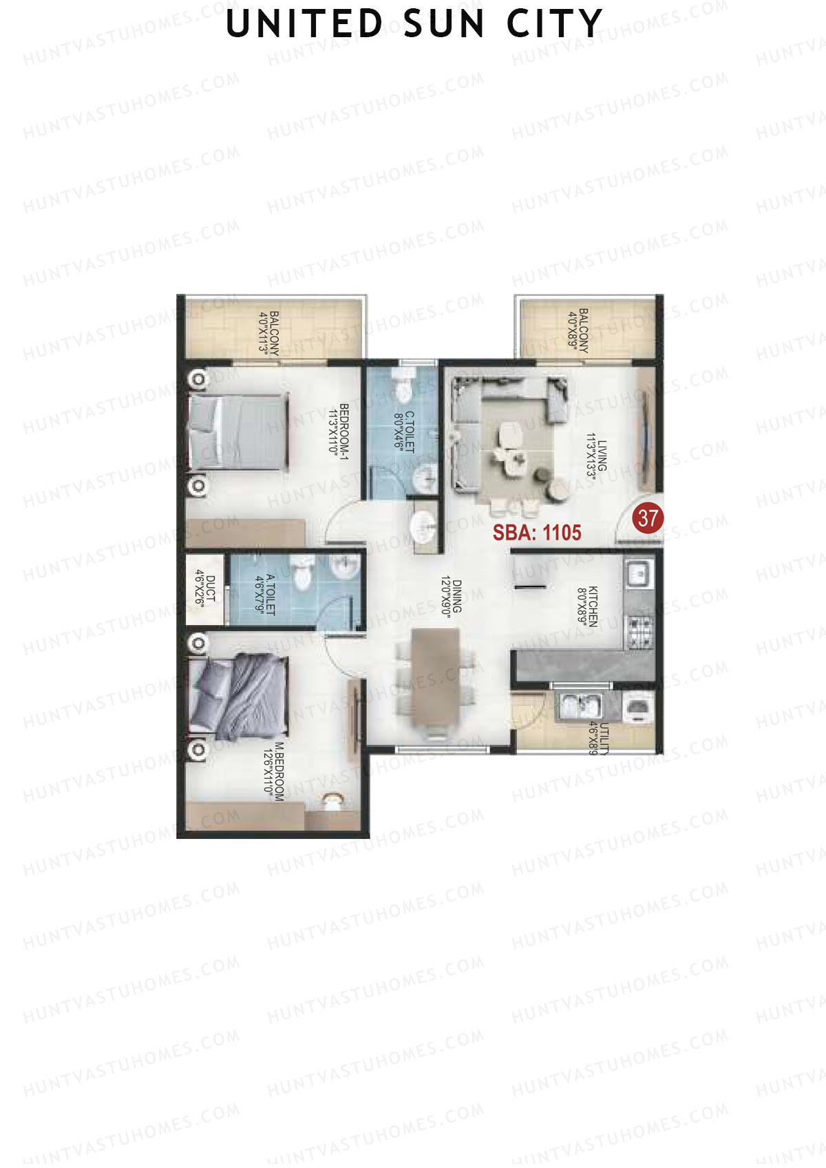 United Sun City Wing 2 Unit 37 Floor Plan